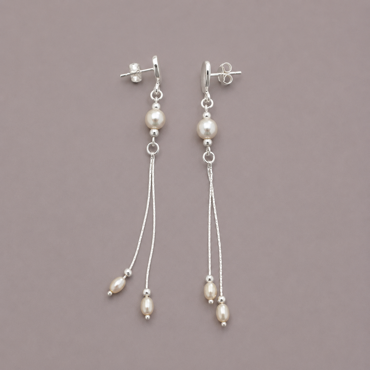 Aretes largos de plata